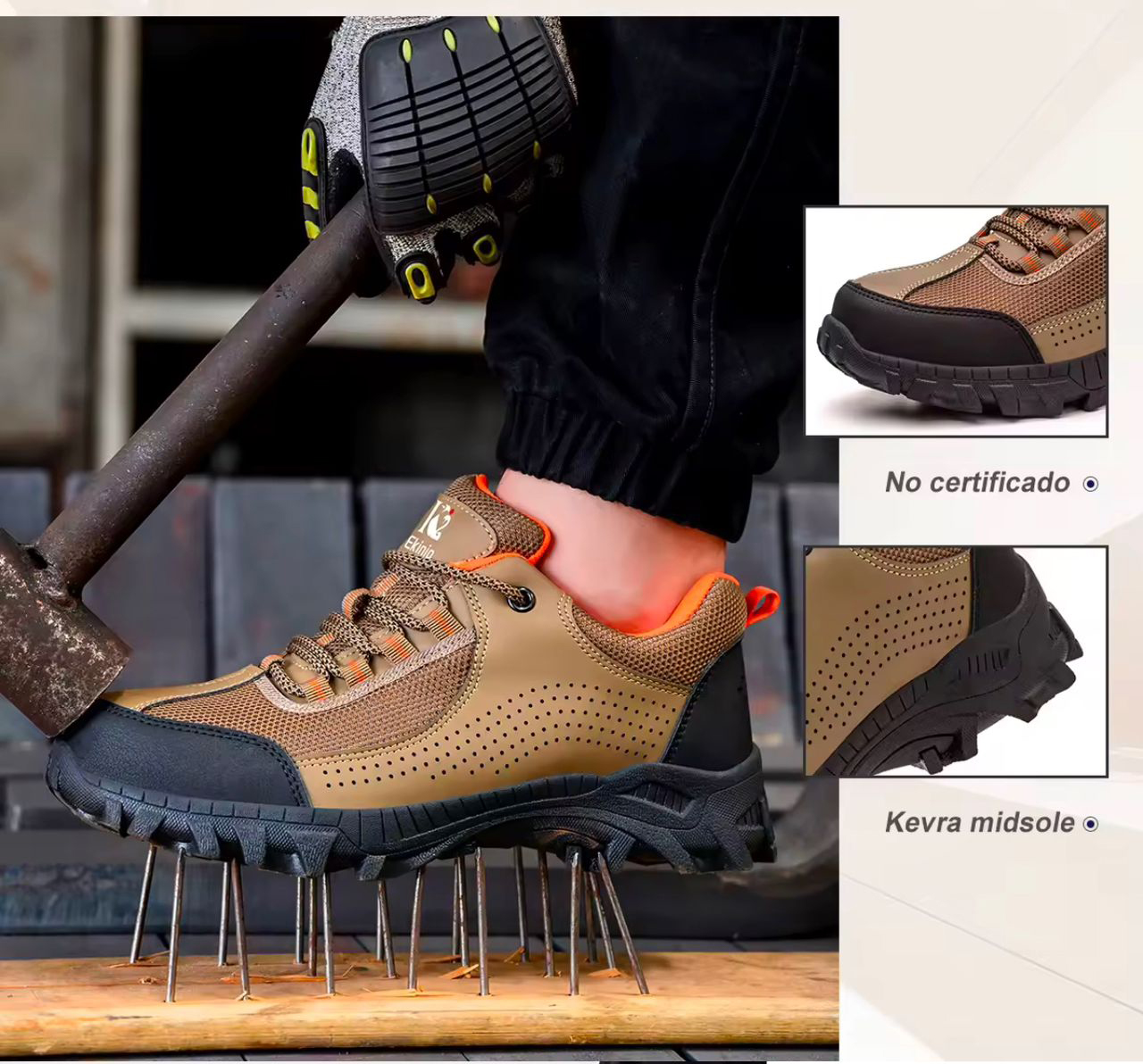 Chaussure de sécurité Ekinio K2 beige et orange antidérapante