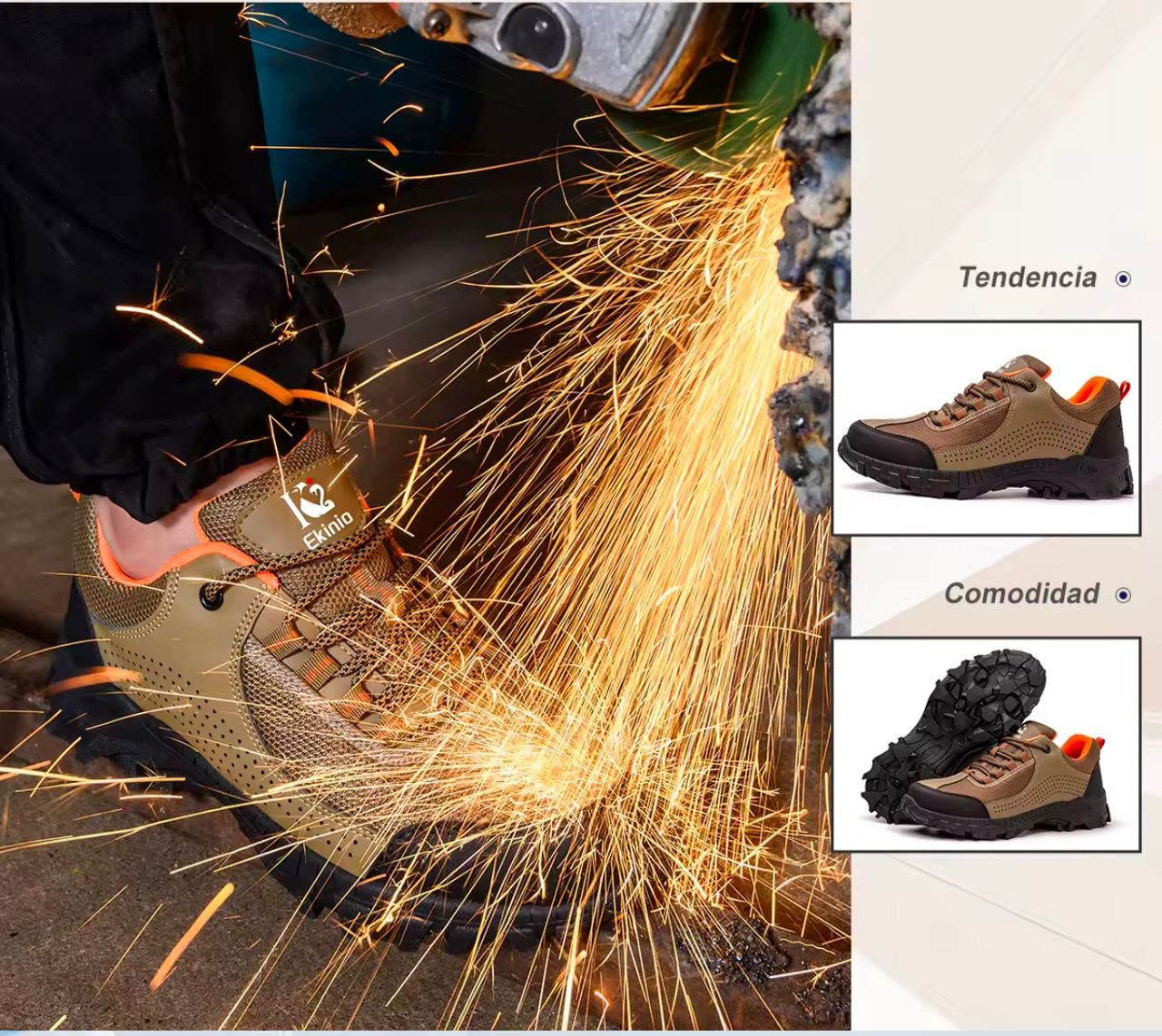 Chaussure de sécurité Ekinio K2 utilisée sur chantier avec protection anti-perforation