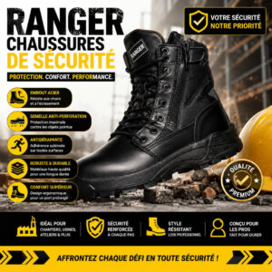 Chaussures de sécurité Ranger noires avec embout acier et semelle antidérapante
