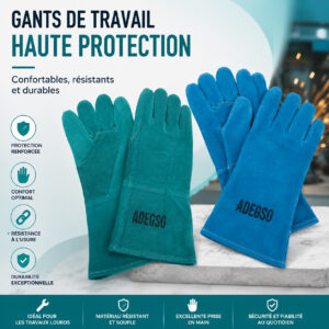Gants de soudure en cuir ADEGSO avec manchette longue de protection