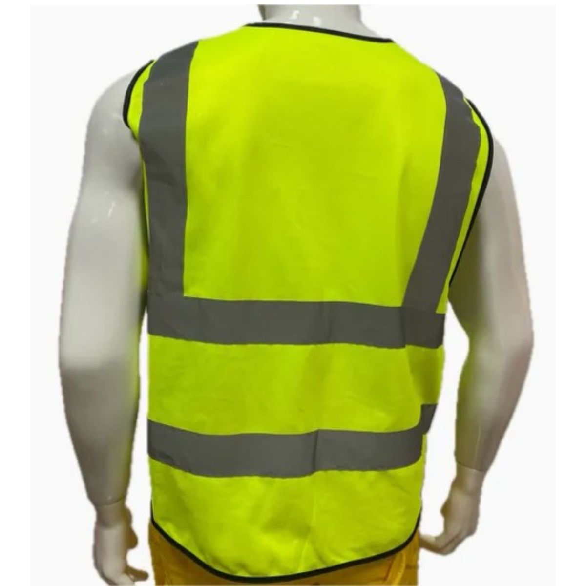 Vue derrière du gilet de sécurité vert réfléchissant multi-poches