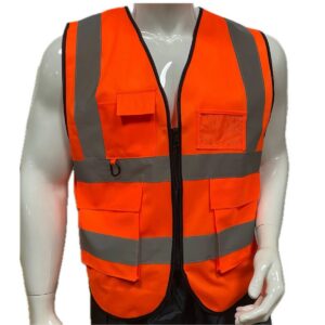 Vue avant du gilet de sécurité Orange réfléchissant multi-poches