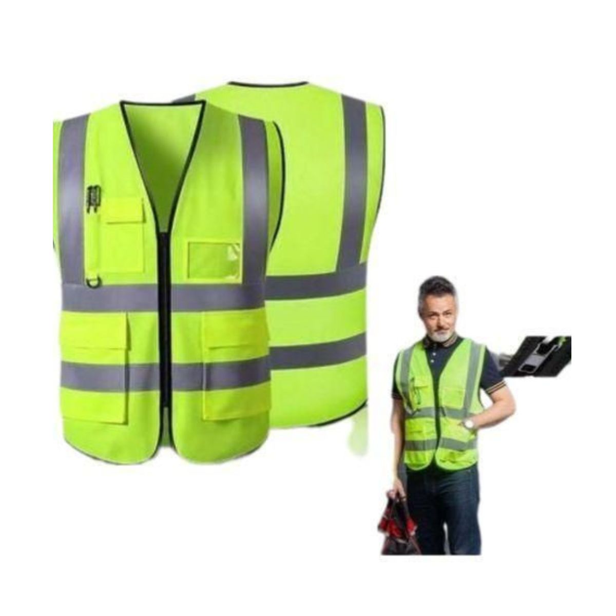 Gilet de sécurité réfléchissant vert multi-poches haute visibilité