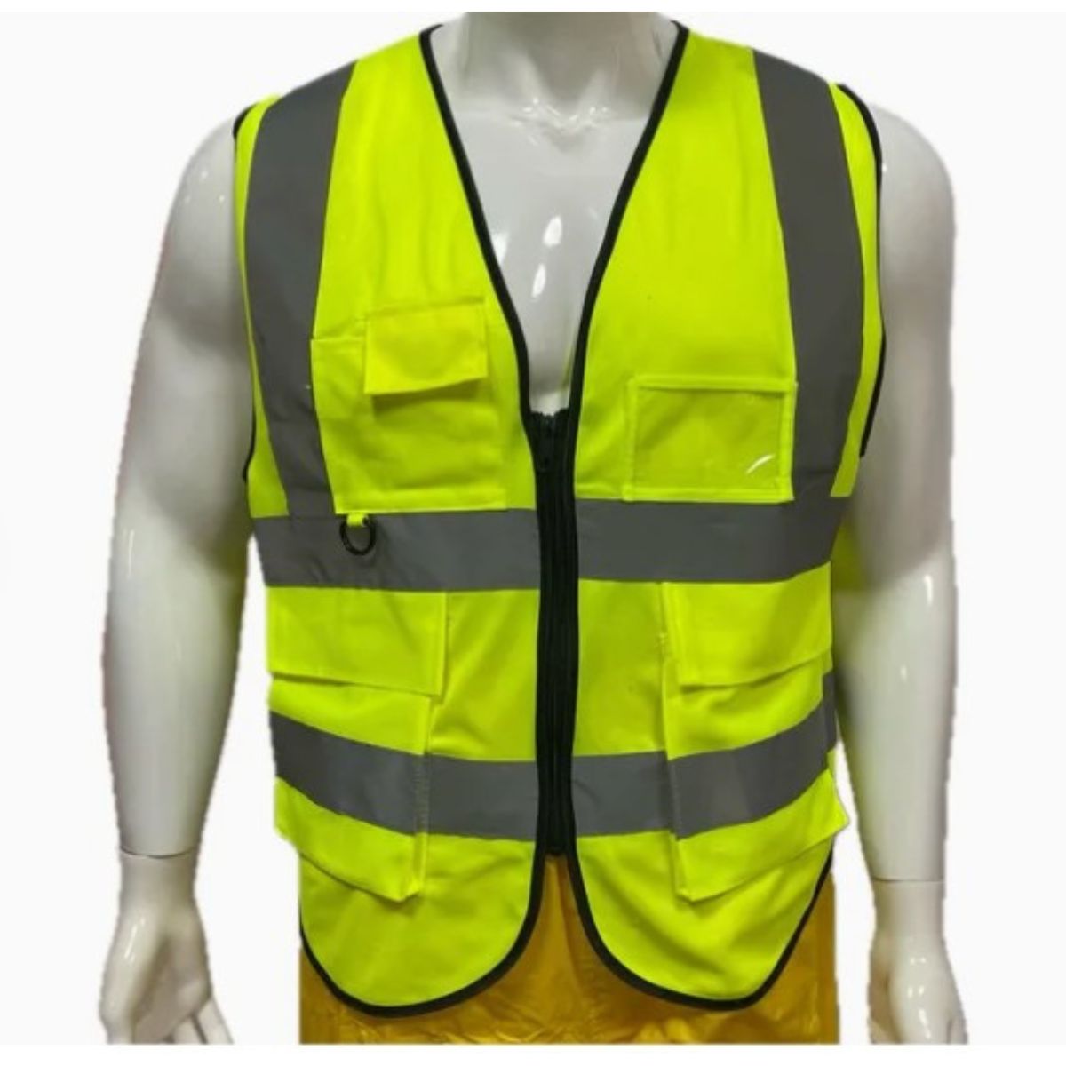 Vue avant du gilet de sécurité vert réfléchissant multi-poches