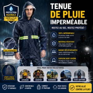 Tenue de pluie imperméable complète avec bandes réfléchissantes et capuche