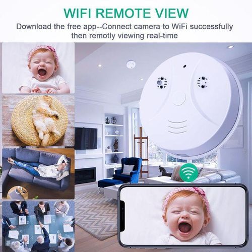 Détecteur de fumée avec caméra Wi-Fi installé au plafond