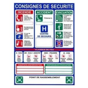Panneau des consignes de sécurité incendie format A3