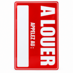 Plaque à louer rouge au format vertical avec espace pour numéro