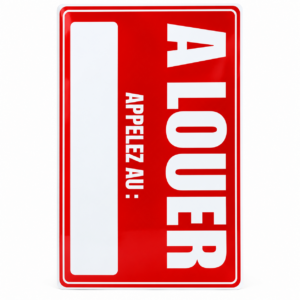 Plaque à louer rouge au format vertical avec espace pour numéro